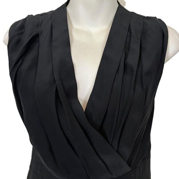 Kenneth Cole New York Womens Black Pleated V-Neck Silk Dress Pockets Mini sz 0 - Picture 7 of 16